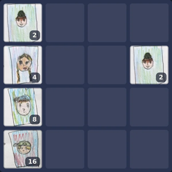 The same four tiles against the left wall, and a new Jerry on the right side of the second row.